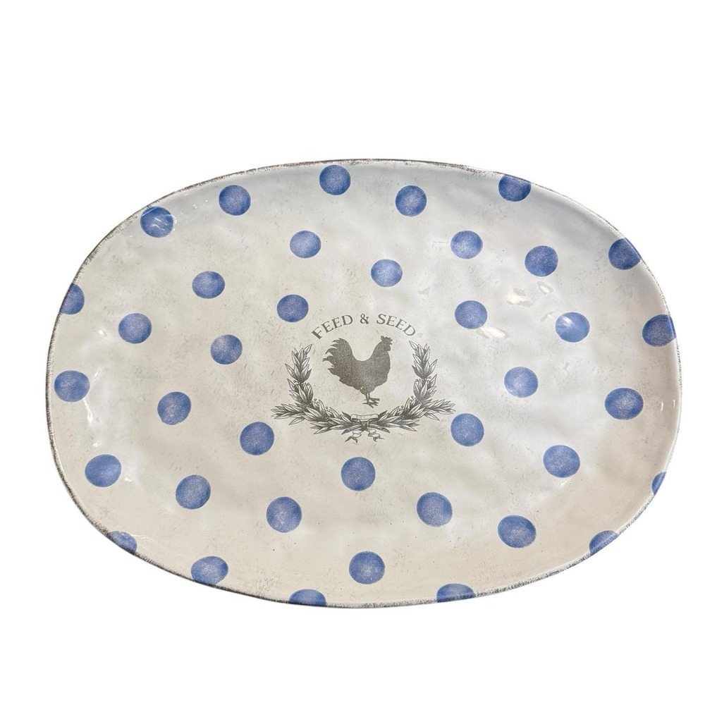 Certified International Susan Winget Feed & Seed Blue Dot Oval Platter 17"